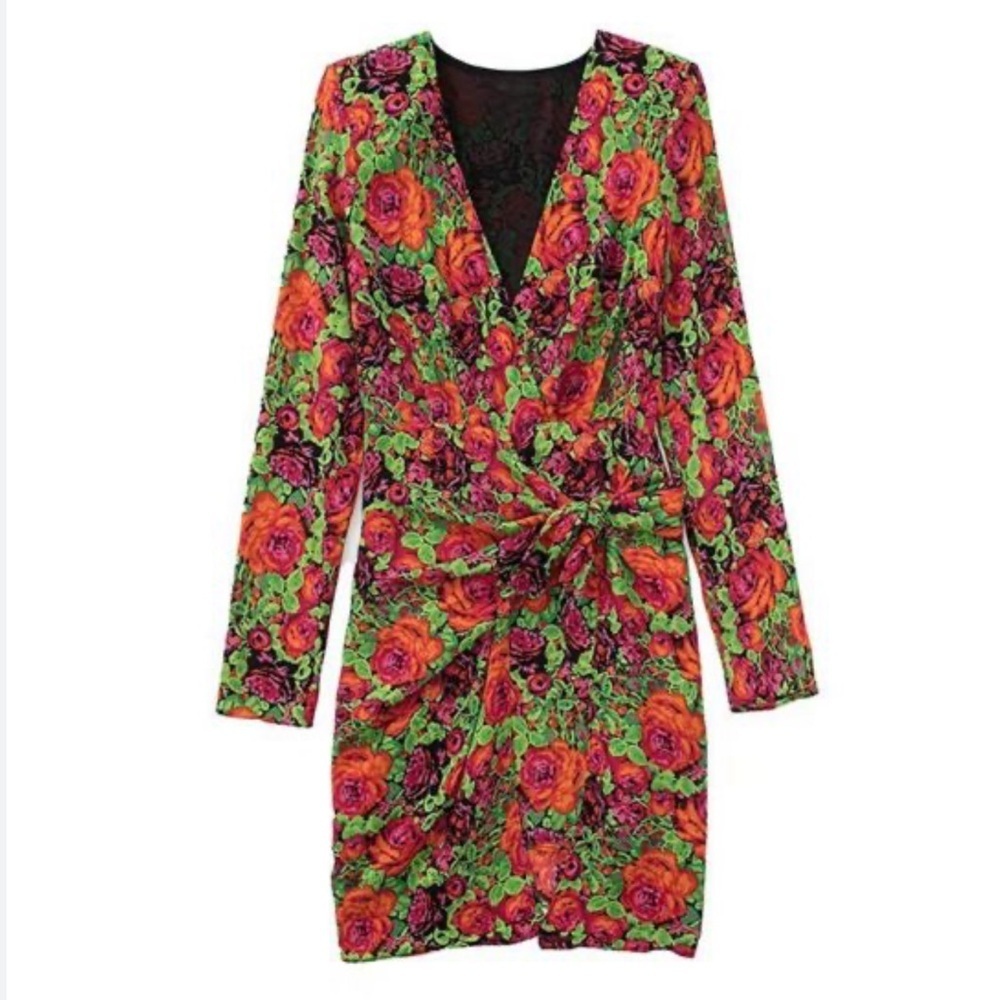 ZARA BLOGGER FAVE FLORAL MINI DRESS L - Picture 2 of 6